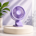 BreezFlow Clip purple portable clip fan on display stand