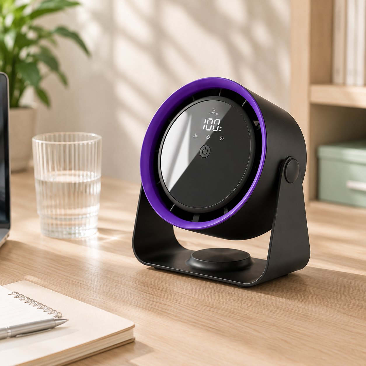 BreezFlow Desk Pro black rechargeable desk fan for home office
