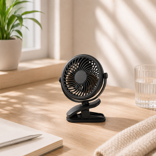 BreezFlow Clip black portable fan for desk and small spaces